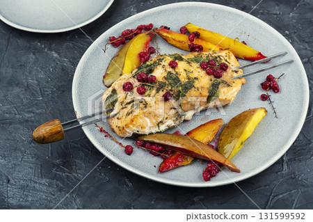 Barbecue salmon skewers. 131599592