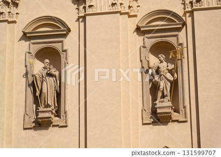 Architectural detail on the pilgrimage Basilica of the Assumption of the Virgin Mary and St. Cyril and Methodius at Velehrad Monastery, Moravia, Czech Republic 131599707