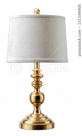 Golden table lamp with white fabric shade and elegant design Golden table lamp with white fabric shade and elegant design 131599908