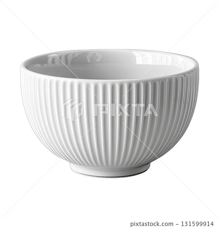White ceramic bowl with vertical ridges and glossy finish 131599914