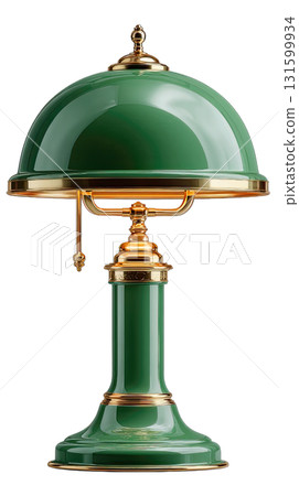 Vintage green desk lamp with gold accents and pull chain Vintage green desk lamp with gold accents and pull chain 131599934