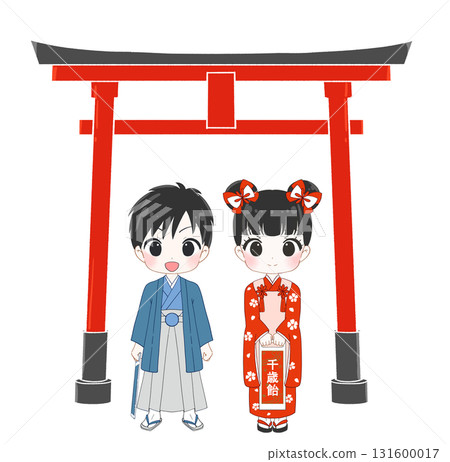 Illustration of a cute boy and girl celebrating Shichi-Go-San Illustration of a cute boy and girl celebrating Shichi-Go-San 131600017