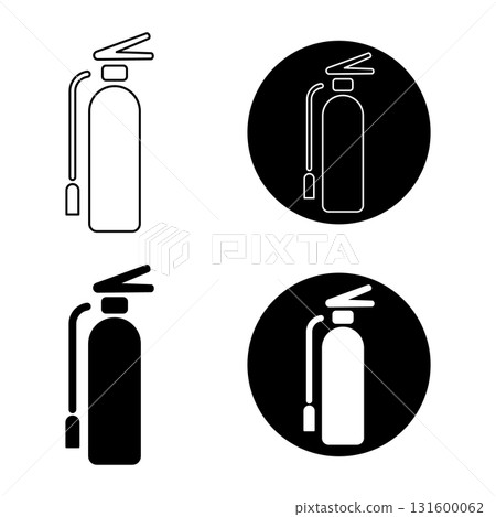 Set of Fire Extinguisher Icons in Black and White Vector Illustration. These safety and emergency icons are perfect for use in signage, manuals, infographics, apps and web design. Set of Fire Extinguisher Icons in Black and White Vector Illustration. These safety and emergency icons are perfect for use in signage, manuals, infographics, apps and web design. 131600062