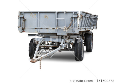 Gray isolated trailer used for transporting goods in various locations 131600278
