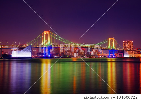 Rainbow bridge lit up with rainbow Rainbow bridge lit up with rainbow 131600722