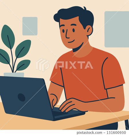 Young man working on computer at desk in modern office environment Young man working on computer at desk in modern office environment 131600930