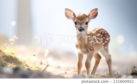 A cute fawn bathed in morning light 131600952