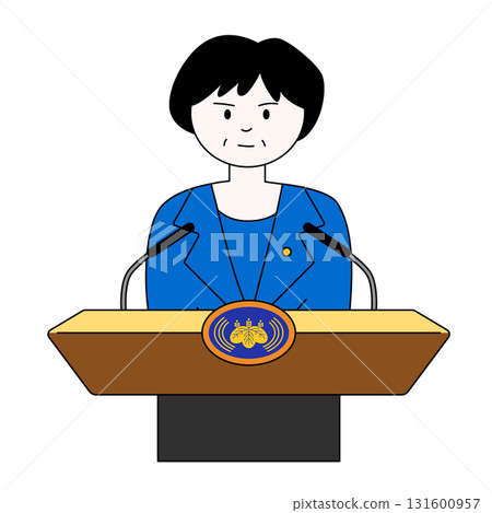 Illustration of a press conference by the Prime Minister (female) Illustration of a press conference by the Prime Minister (female) 131600957