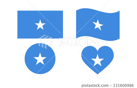 Somalia Flag Variations Rectangular, Waving, Circle, and Heart Shapes. 131600986