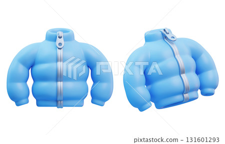 cartoon style winter jumper puffer jacket 3D graphic icon 131601293