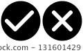 tick and x in circle, OK check mark and X cross icon symbol, black and white 131601429