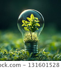 Green energy eco concept with light bulb and green plant inside it 131601528