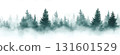 Seamless natural panoramic background, misty landscape with fir forest, hipster vintage retro style 131601529