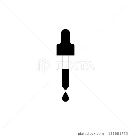 Pipette dropper with a drop. Vector illustration and silhouette on white background. Pipette dropper with a drop. Vector illustration and silhouette on white background. 131601753