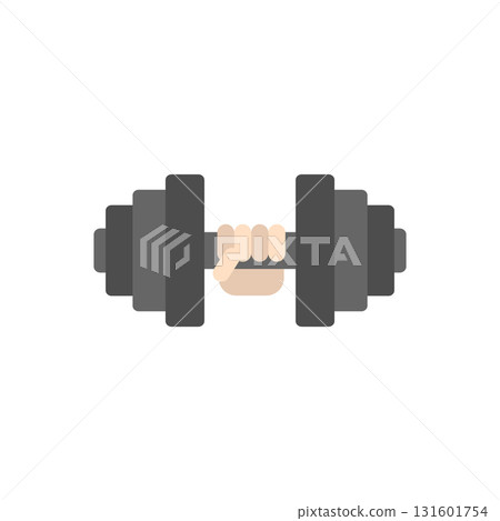 Hand and dumbbell icon. Isolated colored vector illustration on white background. 131601754