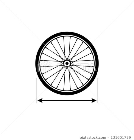 Bike wheel size. Vector illustration with double arrow. Drawing and icon on a white background. Bike wheel size. Vector illustration with double arrow. Drawing and icon on a white background. 131601759