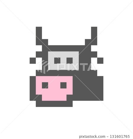 Cow head vector icon and logo. Goby and calf. Front view. Pixel art and point style. 131601765