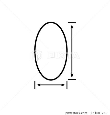 Egg size. Vector illustration with arrow. Drawing and icon on a white background.  131601769