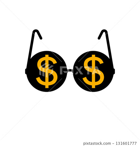 Round glasses with gold dollar symbol. Vector sign icon illustration. Round glasses with gold dollar symbol. Vector sign icon illustration. 131601777