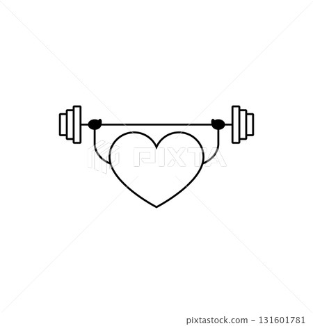 Heart icon holding a barbell. Vector heart symbol doing weight training. Heart icon holding a barbell. Vector heart symbol doing weight training. 131601781