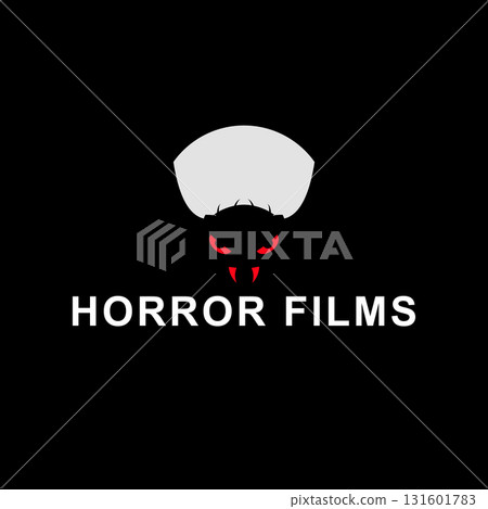 Horror films logo with monster illustration. Vector drawing on black background. 131601783