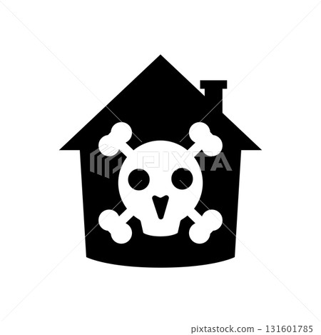 House with skull and bones. Vector illustration. Black silhouette on white background. 131601785