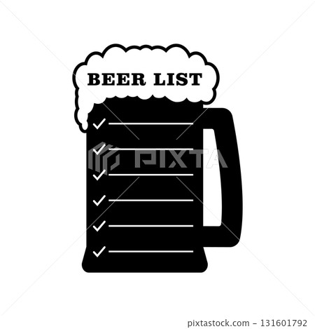 Beer list with silhouette of glass beer mug. Vector illustration on white background. Beer list with silhouette of glass beer mug. Vector illustration on white background. 131601792