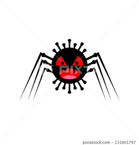 Black evil terrible cartoon monster with scary face with fangs, red eyes and long sharp limbs. Vector illustration. Black evil terrible cartoon monster with scary face with fangs, red eyes and long sharp limbs. Vector illustration. 131601797