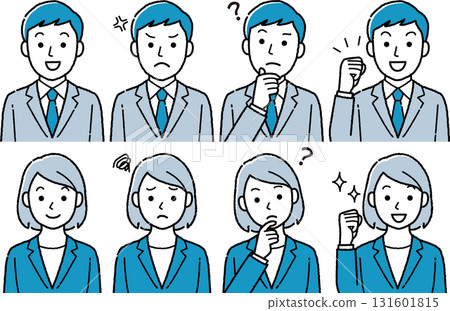 Set of 8 business people illustrations (blue and black) for both men and women Set of 8 business people illustrations (blue and black) for both men and women 131601815