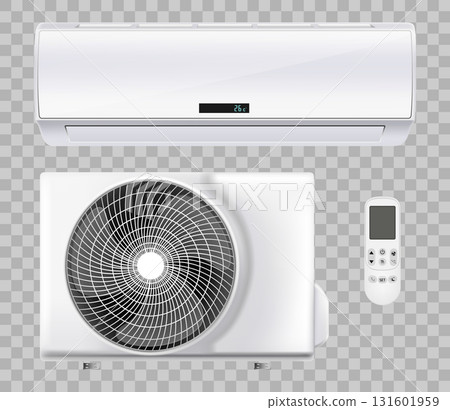Air conditioner realistic set with cooling and ventilation equipment isolated vector illustration 131601959