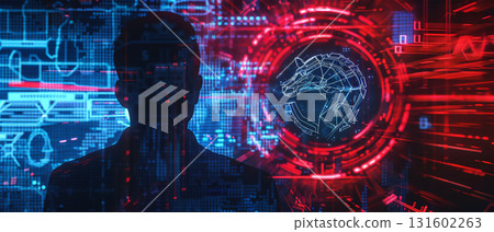 Silhouettes and cyber elements in digital space 131602263