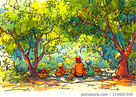 孩子們在樹蔭下享受野餐 孩子們在樹蔭下享受野餐 131602309