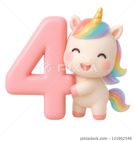 Pink number four with unicorn Pink number four with unicorn 131602546