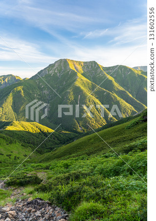 Mt. Hijiri (Mae Hijiri, Oku Hijiri) in the Southern Alps, seen from Mt. Minami in the Southern Alps. Hijiri climbing in the Southern Alps. Mt. Hijiri (Mae Hijiri, Oku Hijiri) in the Southern Alps, seen from Mt. Minami in the Southern Alps. Hijiri climbing in the Southern Alps. 131602556