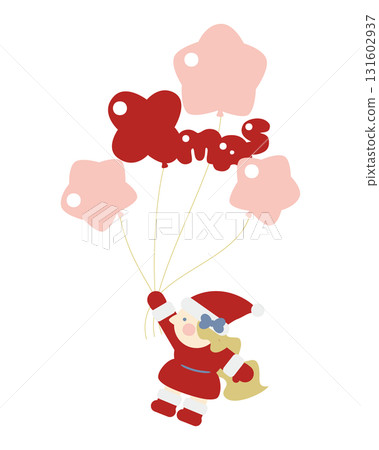 可愛的女孩聖誕老人帶著聖誕節和星星氣球飛翔 131602937