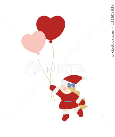 Cute girl Santa Claus flying with heart balloons 131602938