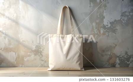A natural tote bag wrapped in soft light 131603276