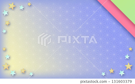 Lemon and violet gradations and Japanese-style hemp leaf pattern, star decorations and diagonal line decorations Lemon and violet gradations and Japanese-style hemp leaf pattern, star decorations and diagonal line decorations 131603379