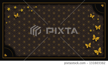 Japanese-style hemp leaf frame, black, stars and butterflies, black border Japanese-style hemp leaf frame, black, stars and butterflies, black border 131603382