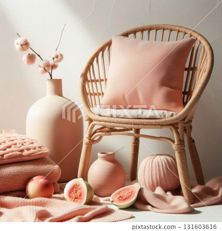 Minimalist guava home accessories, perfect for ecommerce visuals, warm interiors, and soothing lifestyle design Minimalist guava home accessories, perfect for ecommerce visuals, warm interiors, and soothing lifestyle design 131603616