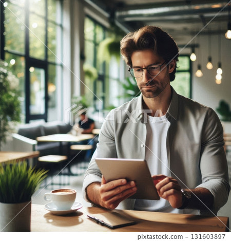 Remote work scene highlighting creativity, productivity, and flexible workspace design. 131603897