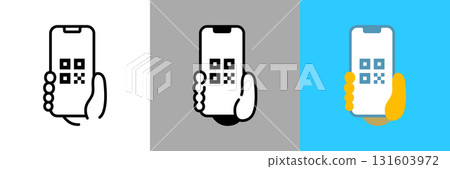 智慧型手機二維碼彩色和單色圖標 131603972