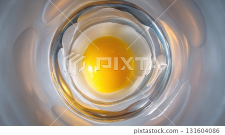 Abstract image of cracked egg seen from below through a bowl, highlighting texture and light. Abstract image of cracked egg seen from below through a bowl, highlighting texture and light. 131604086