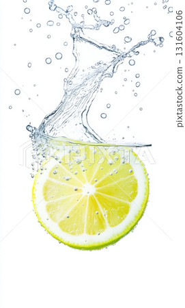Refreshing scene with lemon, bubbles and water in motion, perfect for drink advertisements. Refreshing scene with lemon, bubbles and water in motion, perfect for drink advertisements. 131604106