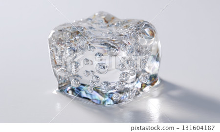 Macro shot of a melting ice cube with refraction and bubbles on a white background, minimalist and surreal frozen detail for clean aesthetic visuals. Macro shot of a melting ice cube with refraction and bubbles on a white background, minimalist and surreal frozen detail for clean aesthetic visuals. 131604187