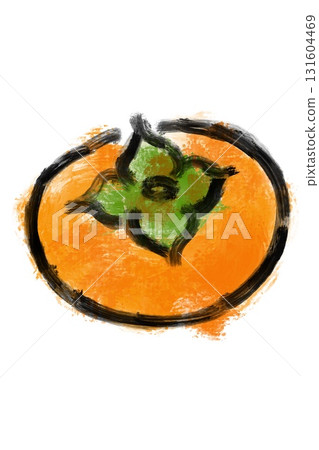 Persimmon hand-drawn Japanese style Japanese ink painting ink watercolor style simple 131604469