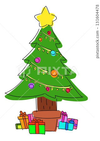 Christmas tree and presents hand drawn minimalism 131604478