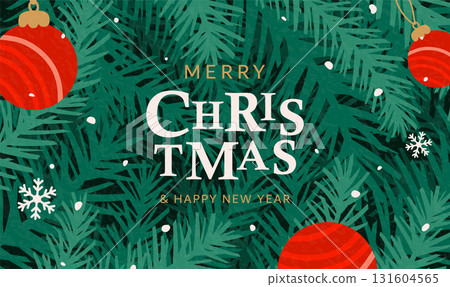 Christmas backgrounds vector illustration. Modern invitation merry xmas and happy new year with typography, christmas tree, ball, snow and snowflake. Winter pattern with textured effect 131604565