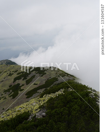 Beautiful mountain landscape, light over peaks and valleys, natural scenery, calm atmosphere and wild nature 131604587