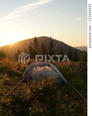 Beautiful mountain landscape, light over peaks and valleys, natural scenery, calm atmosphere and wild nature 131604597